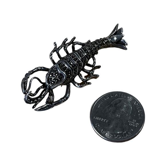 Silver Marcasite Lobster Brooch, Sterling Aquatic Animal Brooch, Crawfish Pin - Picture 4 of 8